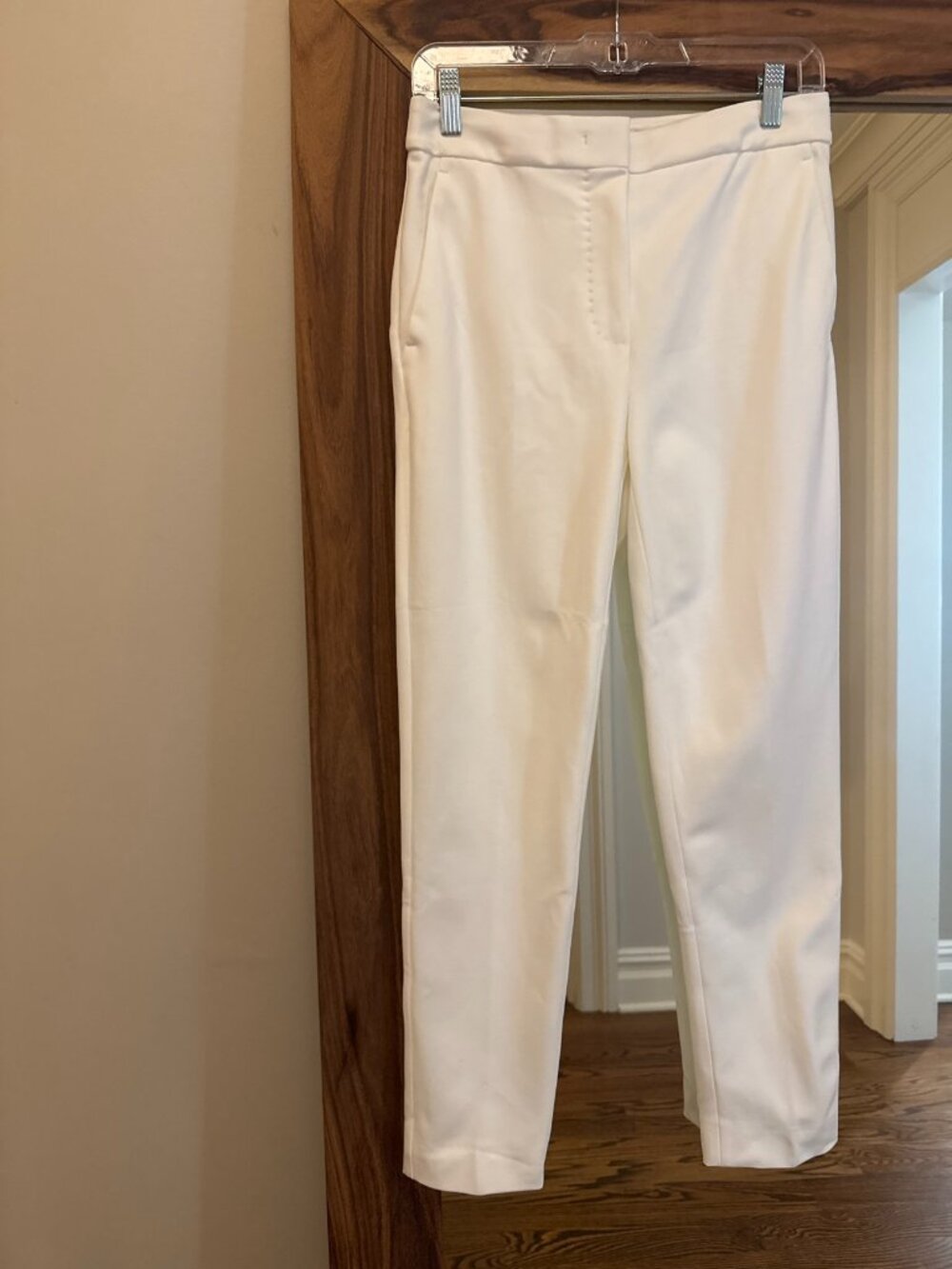 MaxMara White Straight Leg Jersey Trousers Side Slit Hem Size 6